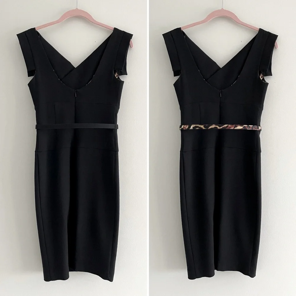 Bebe Black Mini Dress With Leopard Print Lining And Reversible Belt - Picture 2 of 16